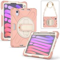 Shockproof Tablet Cases for 8.3'' IPad Mini (A17 Pro) 7/6 6th/7th 2024/2021 Case Cover Rotate Hand Strap PC Stand Silicone Shell for iPad Mini 6 2021 rožinė