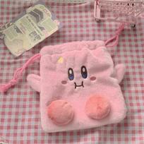 Kawaii Anime Cartoon Star Kirby Plush Cosmetic Bag Cute Pink Plush Portable Storage Bag Coin Purse Drawstring Bag Holiday Gifts 19CM