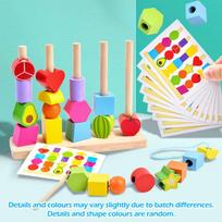 Montessori mediniai karoliukai sekos žaislas, dėliojimo kaladėlės ir nėrimo karoliukai, ir formų atitikimo dėlionė, Montessori mokomieji žaislai, dovanos