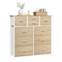 Commode WOLTU, Meuble à 10 Tiroirs en Tissu, Métal et Bois d'Ingénierie, Chêne Clair+Blanc W0ITT5030