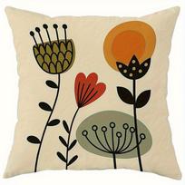 1Pc Boho Mid-Century Floral Decorative Cushion Cover, 2D Print Polyester Pillow Case For Sofa Bed Car Office Home Decoration Peach skin 18*18(CM)-1Pcs