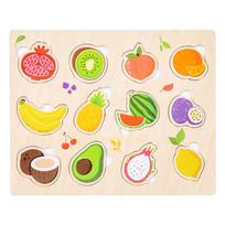 Montessori Wooden Puzzles Hand Grab Boards Toys Tangram Jigsaw Baby Educational Toy Cartoon Vehicle Animals Fruits for Kids Gift yellow