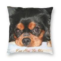 The Cavalier King Charles Spaniel Puppy Cushion Covers Sofa Living Room Animal Dog Square Throw Pillow Cover 40X40 Peach skin 18*18(CM)-1Pcs