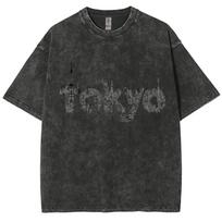 Tokijo monogramos rašto moteriški marškinėliai, skalauto džinsinio audinio, oversized, unisex, su trumpomis rankovėmis, paaugliams, studentams, gatvės stiliaus, cool marškinėliai S