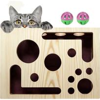 Cat Scratch Puzzle Enrichment Box, Interactive Cat Puzzle Toy, with Bell Ball & Sandpaper Inside, Mental for Claw Health, Scratch Box Toys 1Pcs
