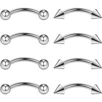8Pcs 16G Fashion Stainless Steel Curved Barbell Rings For Rook Eyebrow Lip Belly Daith Cartilage Tragus Piercing Jewelry 16G-1.2mm-0.05in 6mm