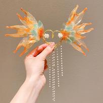 Fairy Elf Ear Fins Ear Cuffs Flower Pearl Tassel Ear Clips Mermaid Princess Ear Cuffs  Girls rožinė