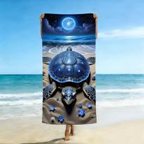 1Pc Ocean Blue Turtle Printed Beach Towel, Ultra-Fine Fiber Towel, Soft, Sand Proof, Absorbent Swimming Towel (Single-Sided Prin 150x75cm