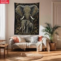 Elephant Golden Pattern Tapestry Wall Art Indian Ethnic Design Living Room Bedroom Decor Animal Print Boho Home Decoration2Dflat 70x100cm28x39in