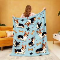 1Pc Cute Cartoon Corgi Dog Printed Flannel Blanket Multi Size Soft Comfortable Gift Blanket Machine Washable 70x100cm