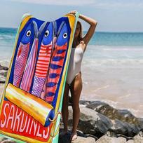 Minimal Polka Dot Sardine Print Beach Towel, Lightweight Absorbent Towel For Women Summer Beach Holiday 50x100cm