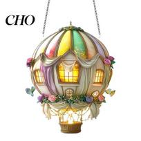 Smooth Edges Suncatcher Stained Glass Style Hot Air Balloon 2D Acrylic Fade-resistant Window Hanging Ornament for Home Garden Wall Decor Weatherproof A