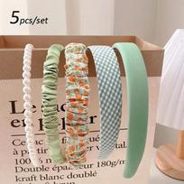 5/7Pcs Pleated Design Floral Plaid Hairband Anti-slip Ladies Hair Accessories  Use for Face Washing J