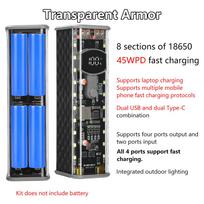 PD65W 45W Super Fast Charging DIY Power Bank Case Weld-Free 8-Cell 18650 Battery Storage Box Daul USB Type C Output