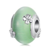 WOSTU Real 925 Silver Green Dragonfly Pendant Clover Murano Beads Butterfly Heart Charm fit Bracelet Necklace DIY Jewelry Gift