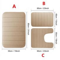 1/2/3pc Set Memory Foam Bath Mat Bathroom Anti-skid Carpet Quick Water Absorption Machine Washable Soft Comfortable Floor Rug (Beige,B 40x60CM) smėlis