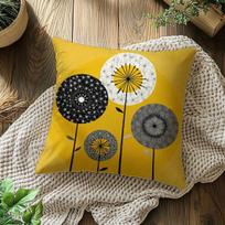 1Pc Geometric Dandelion Pillow Cover, Polyester 2D Double-Sided Print, Modern Yellow & Black Dandelion Floral Art, Boho Home Dec Peach skin 18*18(CM)-1Pcs