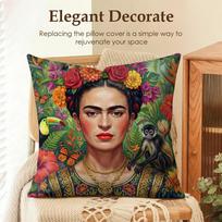 Art F-Frida Kahlo Cushion Cover Natural Linen Organic Fabric Double-Sided Printing Sofa Home Decor Gift Pillow Case Peach skin 18*18(CM)-1Pcs