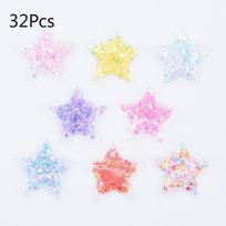 32 vnt. 36 mm pleistrai Glitter Star skaidraus plastiko užpildymo blizgučiai, aplikacijos, skirtos „pasidaryk pats“ galvos apdangalams, plaukų segtukai, lankelio dekoro aksesuarai įvairiaspalvis