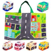 Minkštas automobilio žaislų rinkinys su žaidimų kilimėliu ir 6 vnt. transporto priemonėmis kūdikiams nuo 18 mėn. Mažyliams, berniukams ir mergaitėms, edukaciniai žaislai