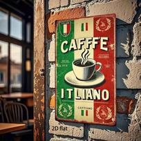 Vintažinis itališkas kavos Caffe Italiano metalinis plakatas sienai, Retro skardos ženklas 20x30 cm barui