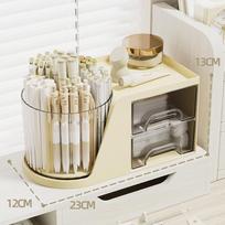2 in 1 Rotating Pen Holder Desktop Organizer with Drawer Plastic Storage Box for Pens and Cosmetics