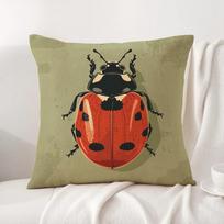 Cute Cartoon Ladybug Cushion Cover Natural Linen Organic Fabric Double-Sided Printing Sofa Home Decor Gift Pillow Cover Peach skin 18*18(CM)-1Pcs