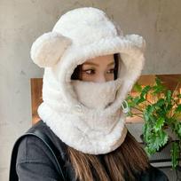 Plush Balaclava Hat Keep Warm Mask Skullies Set Cute Hooded Scarf Pullover Hat  Riding balta