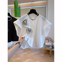 Women Short Sleeve Blouse Flowers Blusas Summer Round Neck Shirt Casual Loose XL balta