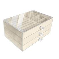 High-Capacity Flannel Jewelry Box Transparent Acrylic Earrings Necklaces Storage 3-Layer Oxidation-resistant smėlis