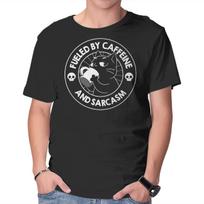 Unisex Crew Neck T-Shirt Fueled By Caffeine And Sarcasm Graphic Short Sleeve Casual Tee XL