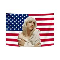 1Pc Billie Eilish Us Flag Wall Tapestry For Bedroom Living Room, Polyester 2D Print, Cool Music Decor & Unique Fan Gift 40X60cm
