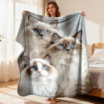 Ragdoll Katės Vilnos Antklodė Mielas Kačiuko Spaudinys Mesti Minkšta Šilta Visų Sezonų Patalynė Namų Dekoras Dovana Katės Mėgėjams 130x150cm51x59in gray
