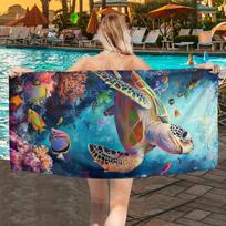 Sea Turtle Ocean Themed Beach Towel Microfiber Thin Lightweight Beach Towel Sand Free Quick Dry Absorbent Towels For Swimming 35x73cm