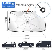 Windshield Sun Shade With 360° Pull Cord Anti-Scratch Handle - Upgraded Sunshade For Car Windshield With Double-Layer Fabric