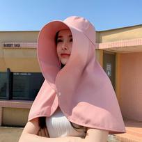 New Sun Hat Summer Sunshade Visor Big Hat Outdoor Sunprotection Fishing Hiking Neckprotection Shawl Bucket Hats Sun Supplies rožinė