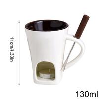 Mini Chocolate Fondue Mug Set With Fork And Candle Fondue Pots Cheese Ice Cream Fondue Maker Kit Butter Melter Cup Small Warmer (White,Ceramic) balta