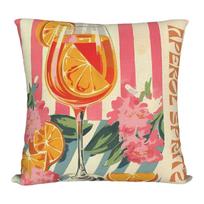 1Pc Aperol Spritz Retro Cocktail Art Pillow Cover, 2D Double-Sided Polyester Cushion Case, Italian Summer Decor Pillowcase, Idea Peach skin 18*18(CM)-1Pcs