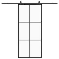 Sliding Door with Fitting Black 90 x 205 cm Tempered Glass