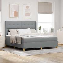 Box Spring Bed with LED Light Strips Light Grey 180 x 200 cm Fabric