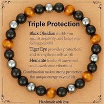 A52E Stretchable Obsidians Tigers Eye Bracelet Handcrafted Adjustable Beaded Wristband Unisex