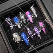 Y2K Cyberpunk Press-On Nails Long Shape With Metal Heart Star Decorations PMMA Acrylic False Women L Includes 3-piece nail art tool kit