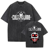 Cult of The Lamb Vintage Washed T Shirt Men's Loose Humor Fashion Short Sleeve T-shirts Summer Clothing T-shirt S