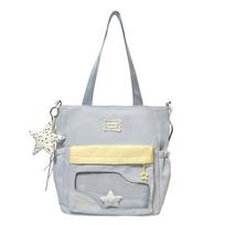 Women's Color Block Shoulder Bag Student Class Crossbody Bag mėlyna