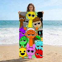 1Pc Ss-Sprunki Ii-Incredibox All Characters Beach Towel, Colorful Cartoon Bath Towel, Soft Microfiber Pool Towel For Kids & Fans 40X60CM