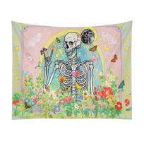 Boho Skeleton Floral Tapestry, Trippy Butterfly Moon Print Polyester Wall Hanging, Pastel Gothic Themed Home Decor For Living Ro 40CMX60CM