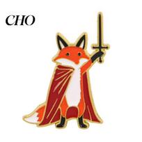 Statement Brooch Unisex Cartoon Fox Knight Design Zinc Alloy Pin Bag Sweater Suit Lapel Decorative Enamel Badge Outfit Accessory oranžinė