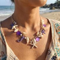 Y2K Dopamine Ocean Theme Necklace for Women Imitation Pearl Starfish seahorse Conch Pendant Necklace Summer Beach Party Jewelry brown