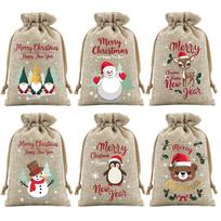 6 Pcs Christmas Small Burlap Gift Bags With Drawstring,  Reusable Gift Wrapping Bags for Holiday Presents Cookies Candy Other