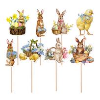 8pcs Easter Bunny Cupcake Toppers Happy Easter Bunny Dessert Toppers Party Cake Toppers Decoration for Easter Supplies